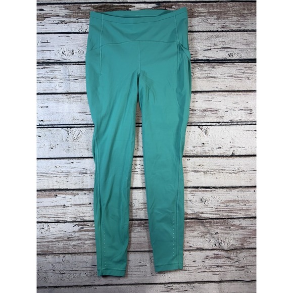 Lululemon Swift Speed High-Rise Tight Green Leggings Size 8 Pockets Reflective - Picture 1 of 5